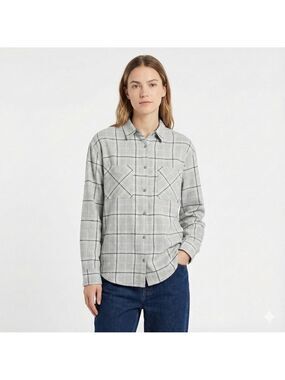 KIT AND ACE Urban Classics Grey Plaid Light Flannel Button Down Shirt  Sz M